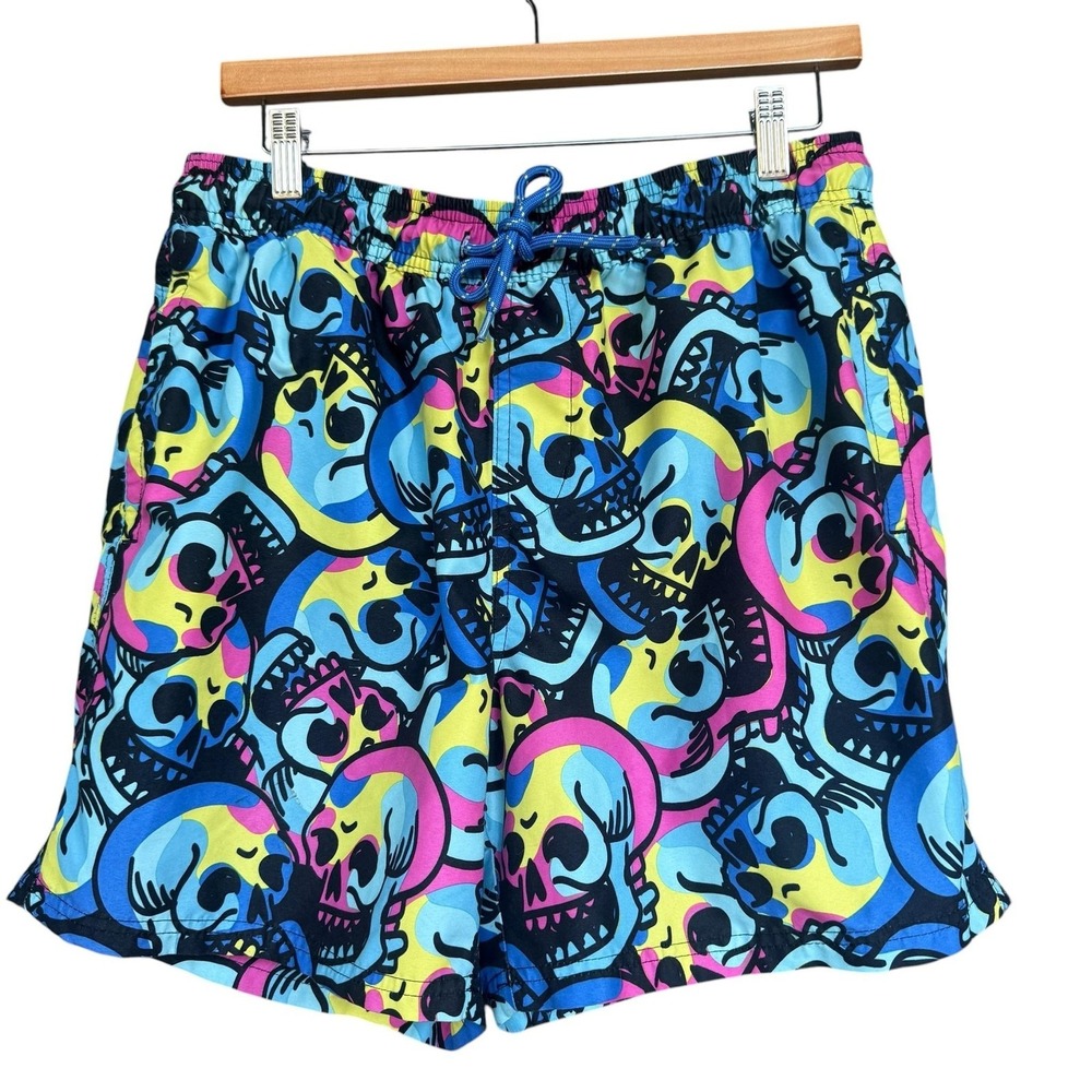 No Boundaries Swim Trunks Mens Medium Multicolor Skull Print Mesh Lined Shorts